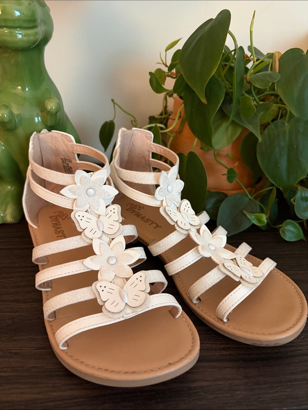 Girls' White Floral Butterfly Strappy Sandals